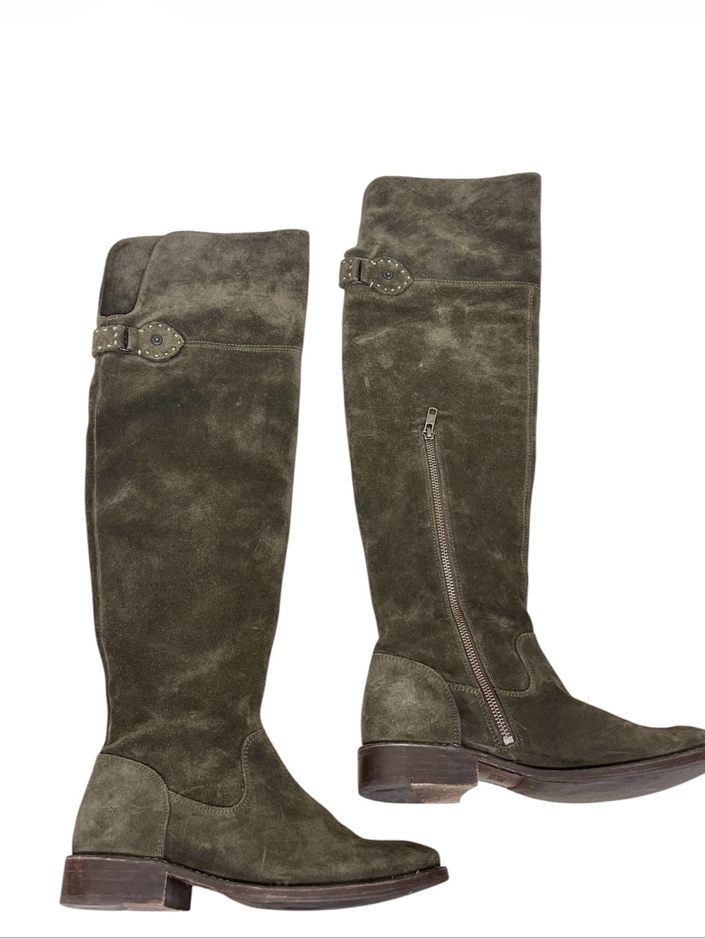 Frye "Shirley" over the knee Suede Military Green Combat boot Size 7 - Picture 2 of 12